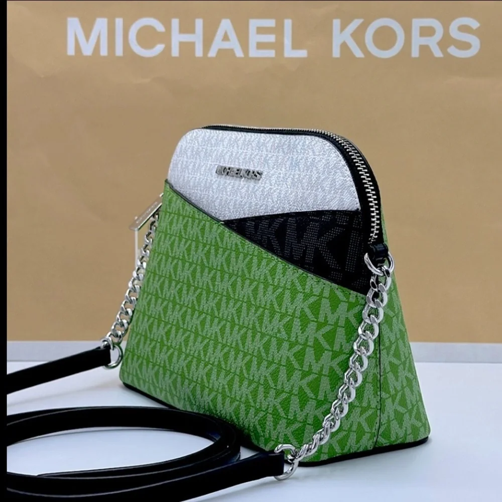 Michael Kors Jet Set Travel Color-Block Signature Logo Crossbody Bag Jangle Gree